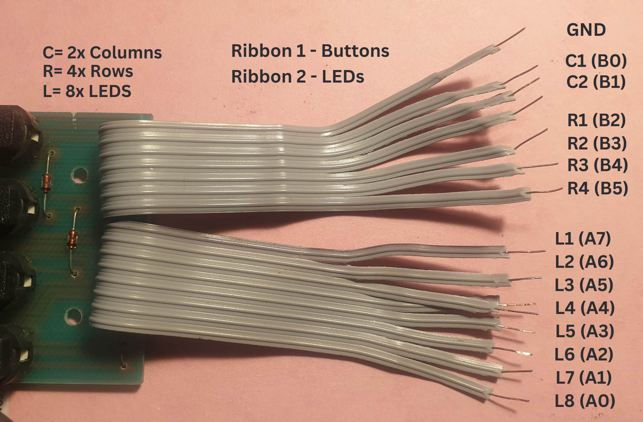 Removing button and LED ribbon cables from original board