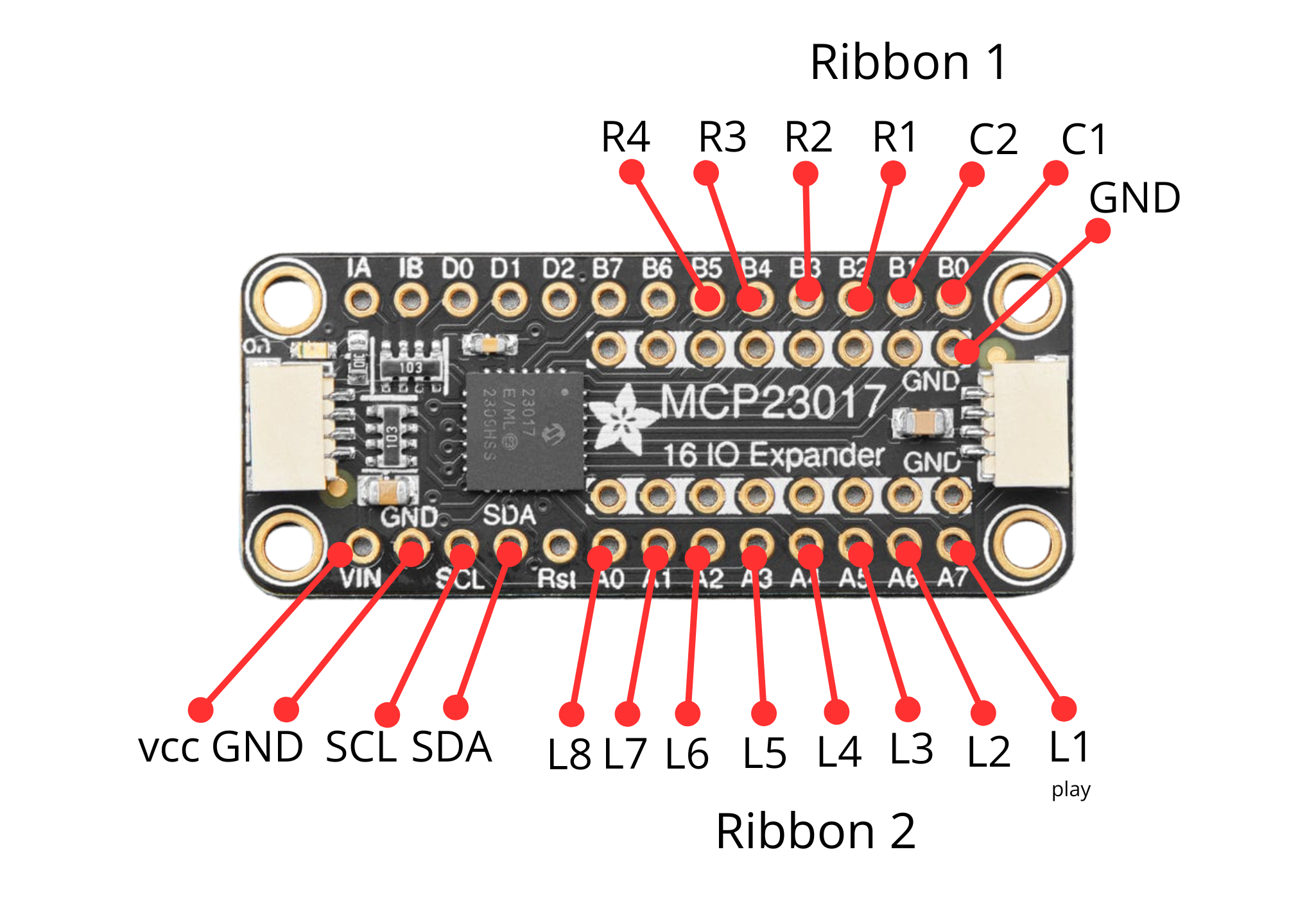 MCP23017 pin-out for buttons and LEDs