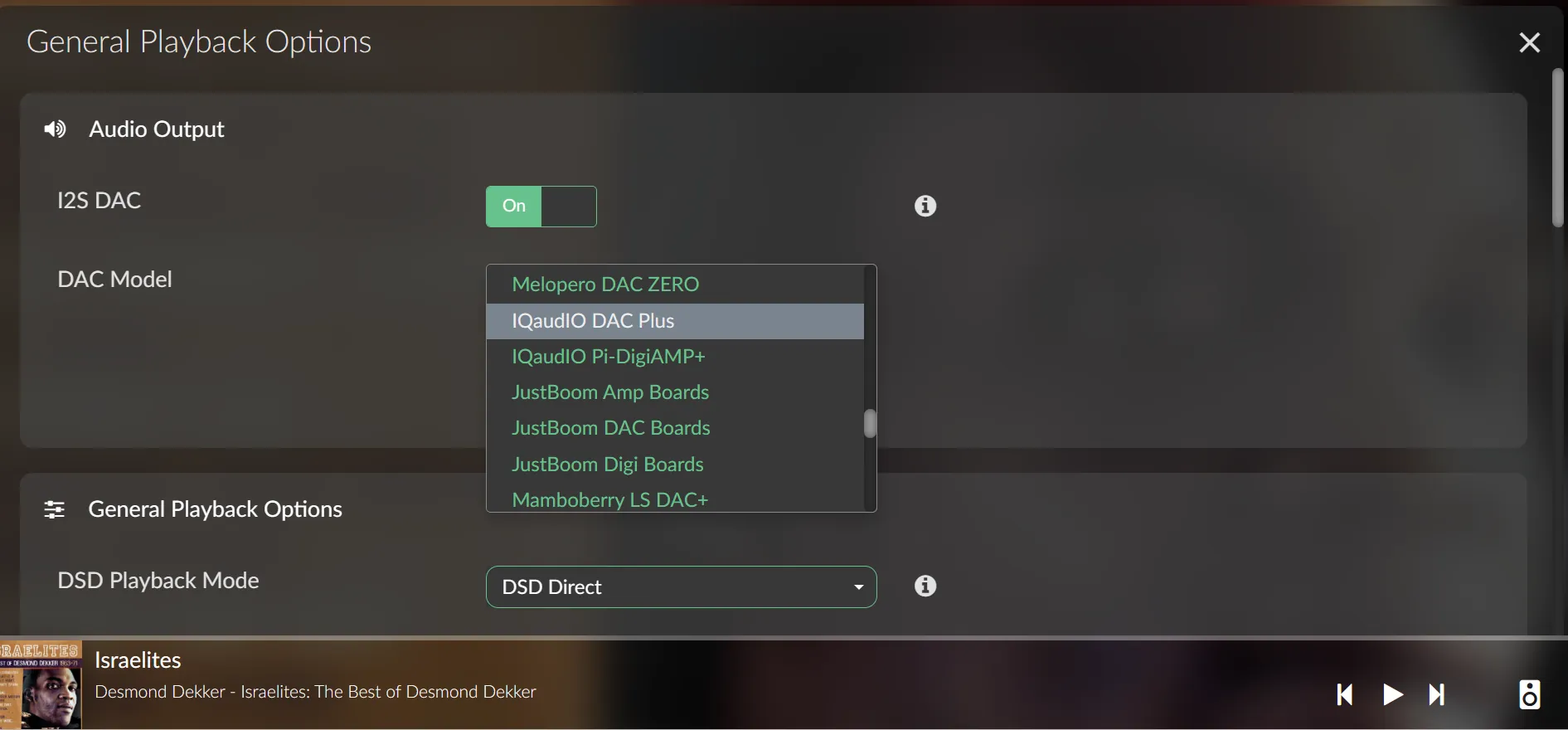 Volumio web interface